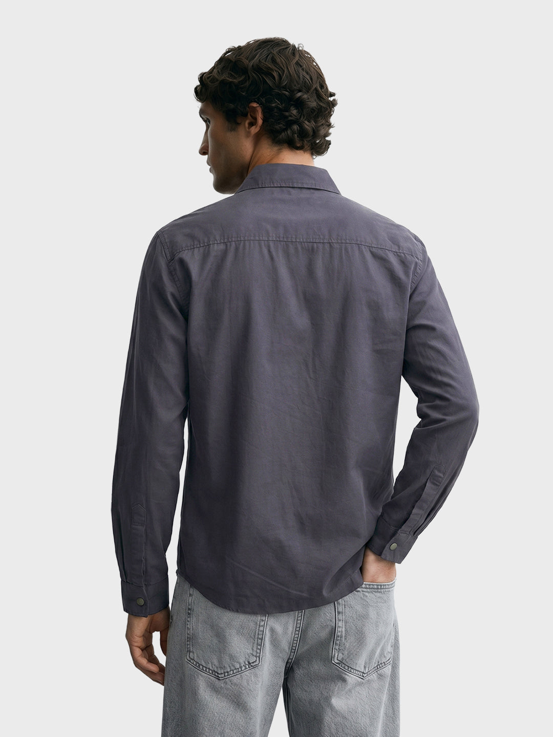 Men's Grey Regular Fit Solid Utility Shirt