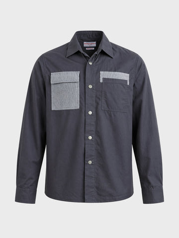 Men's Grey Regular Fit Solid Utility Shirt