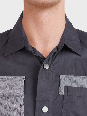 Men's Grey Regular Fit Solid Utility Shirt
