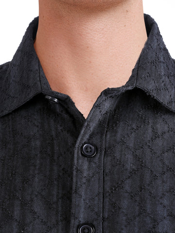 Men's Black Regular Fit Solid Casual Shirt