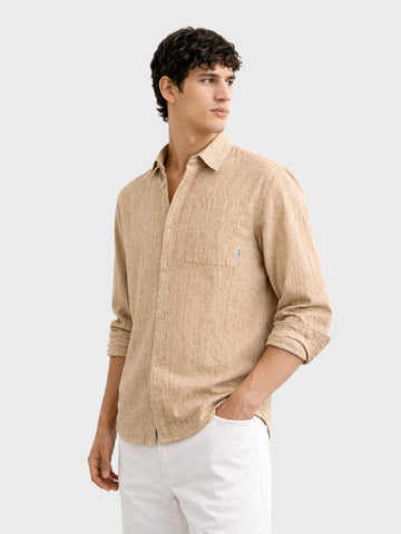 Men's Orange Regular Fit Textured Casual Shirts