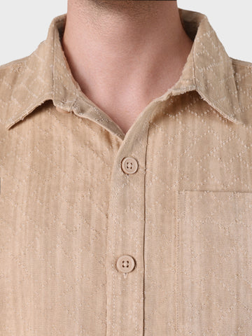 Men's Orange Regular Fit Textured Casual Shirts