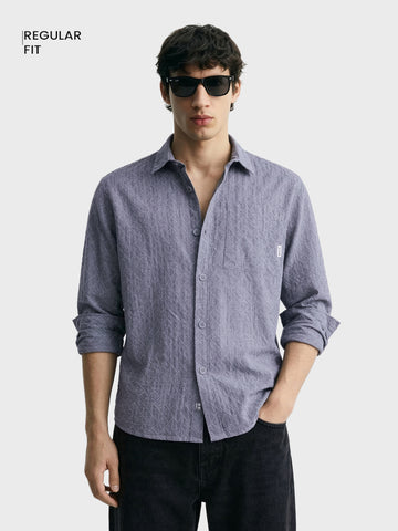 Men's Black Regular Fit Textured Casual Shirts