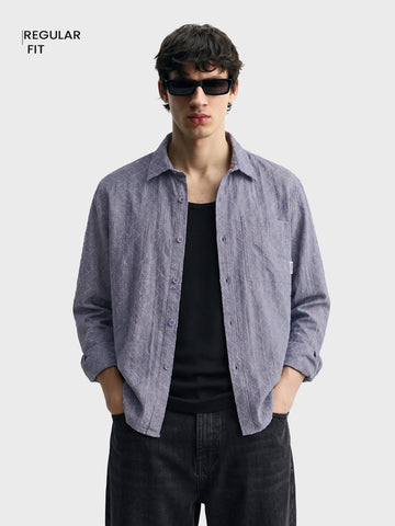 Men's Black Oversized Fit Textured Casual Shirts