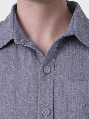 Men's Black Oversized Fit Textured Casual Shirts