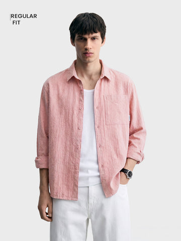 Men's Pink Oversized Fit Textured Casual Shirts