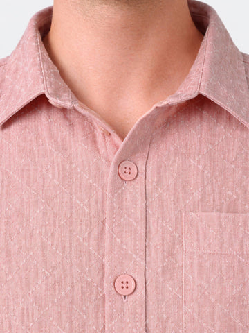 Men's Pink Oversized Fit Textured Casual Shirts