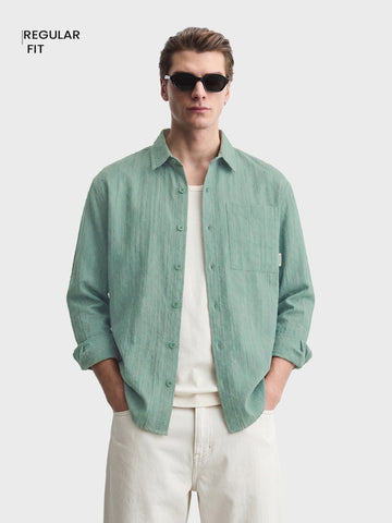Men's Green Oversized Fit Textured Casual Shirts