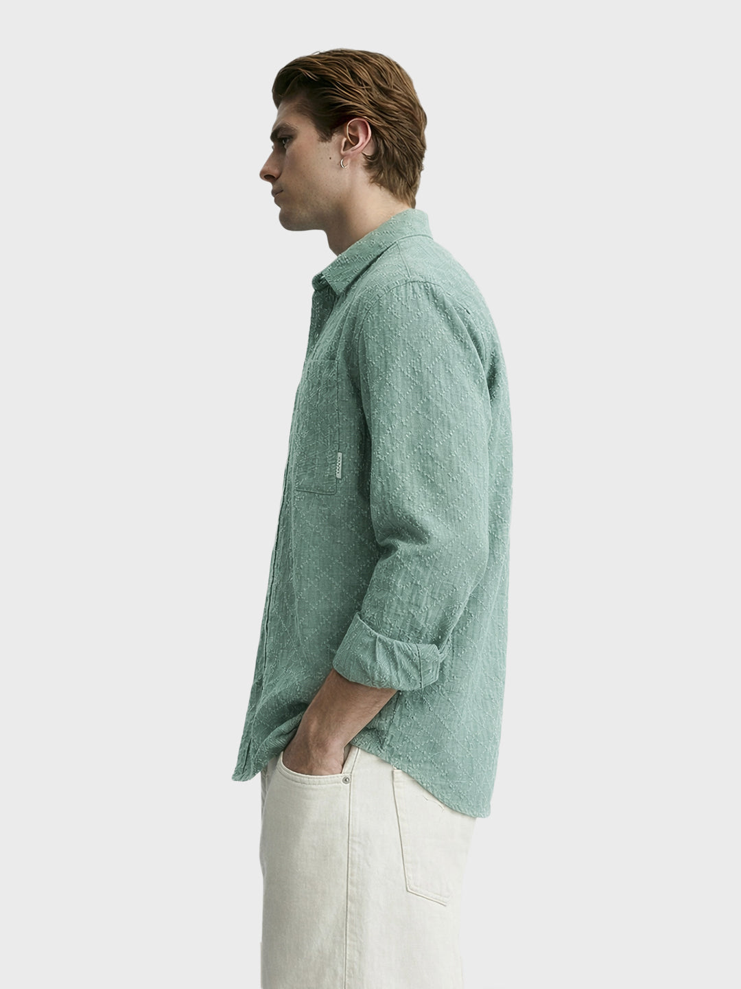 Men's Green Oversized Fit Textured Casual Shirts