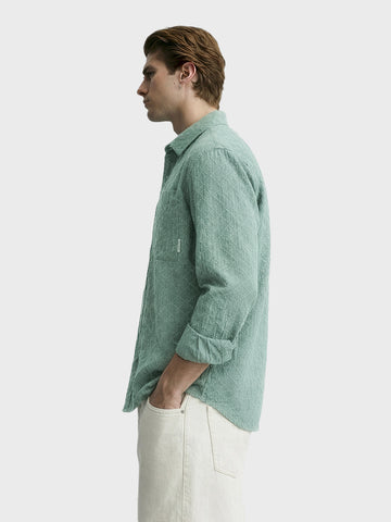 Men's Green Oversized Fit Textured Casual Shirts
