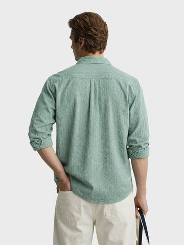 Men's Green Regular Fit Textured Casual Shirts