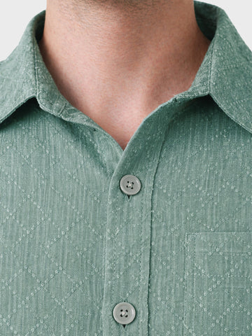 Men's Green Regular Fit Textured Casual Shirts
