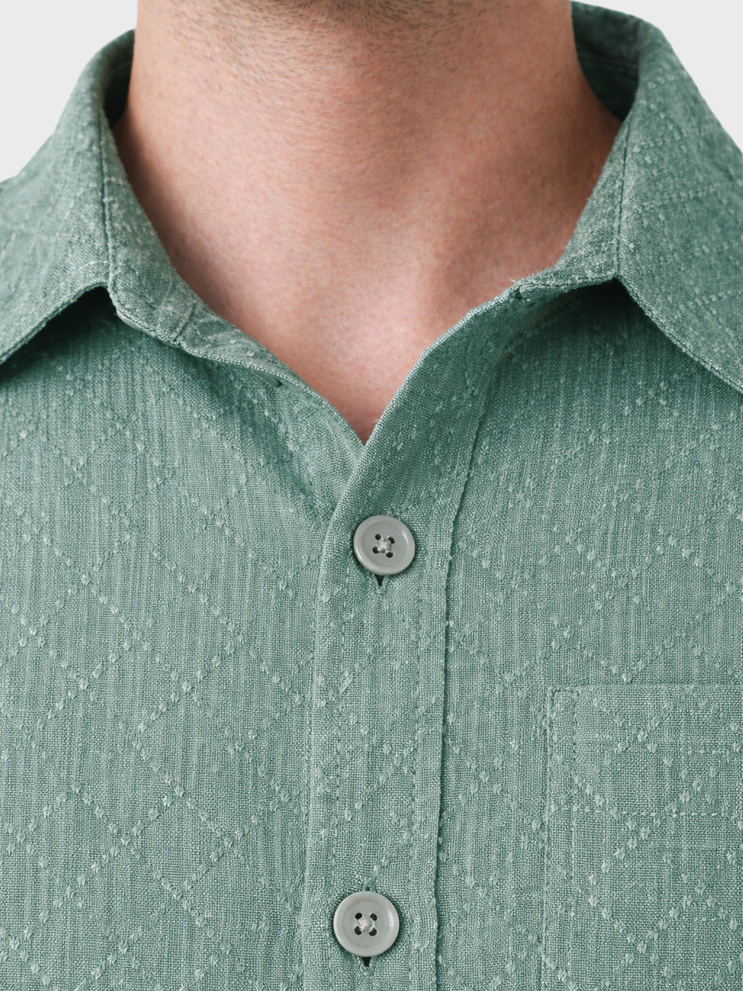 Men's Green Oversized Fit Textured Casual Shirts