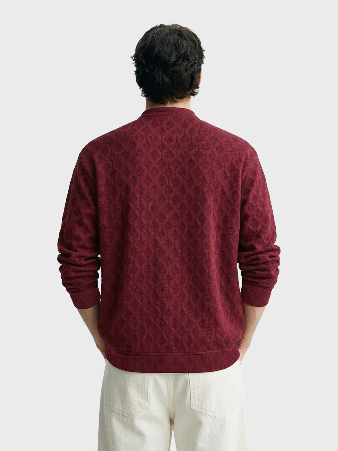Men's Maroon Oversized Fit Textured Casual Shirts