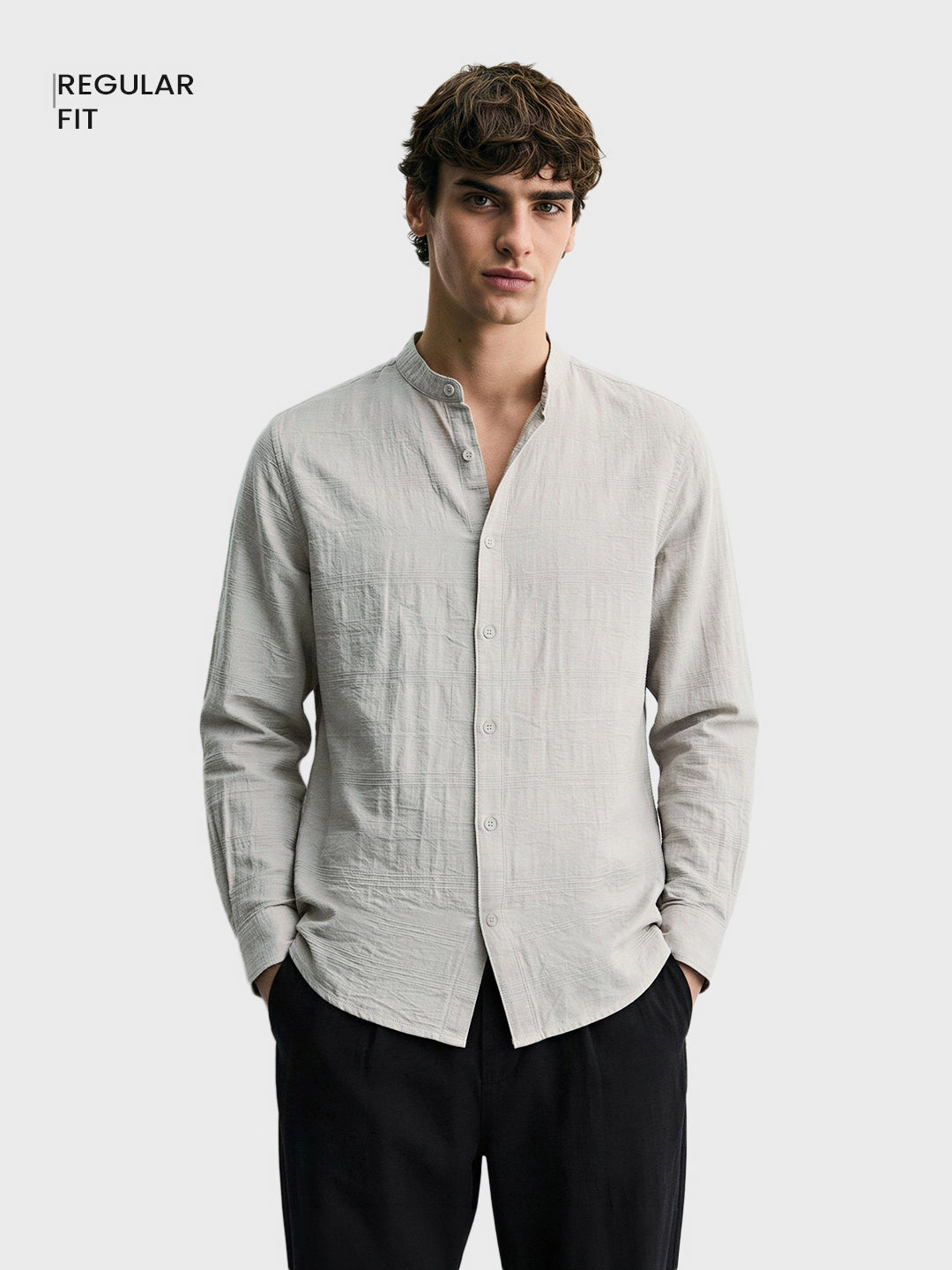 Men's Grey Regular Fit Textured Resort Wear Shirt