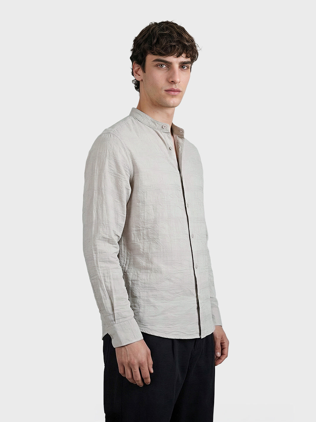 Men's Grey Regular Fit Textured Resort Wear Shirt