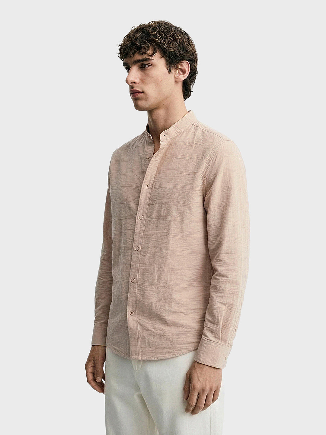Men's Beige Regular Fit Textured Resort Wear Shirt