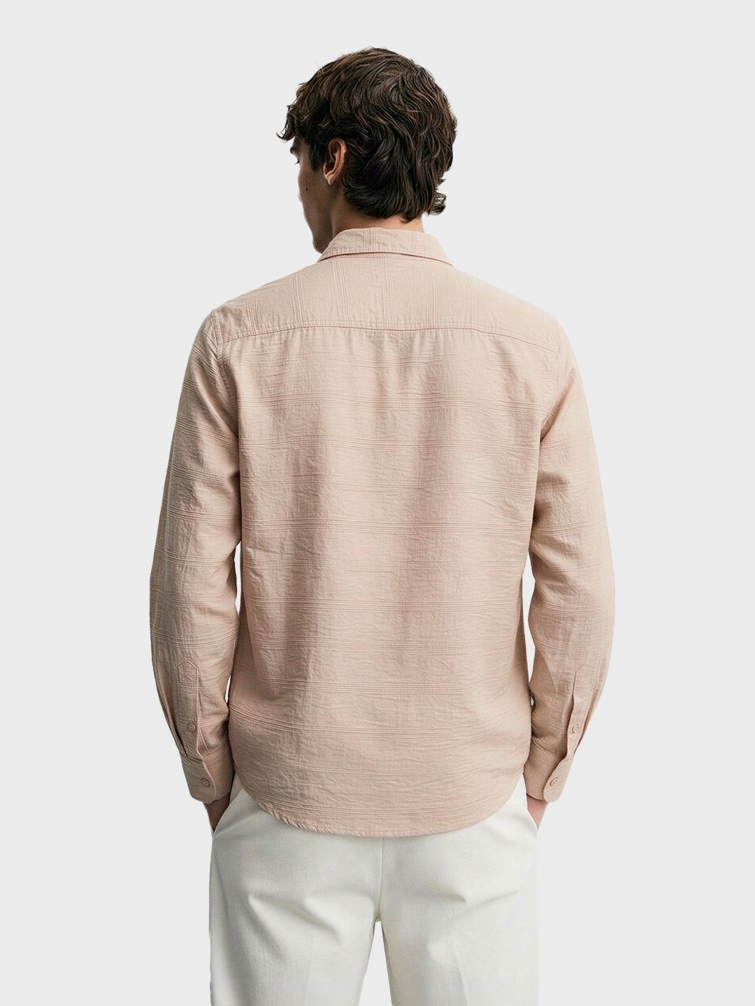 Men's Beige Regular Fit Textured Resort Wear Shirt