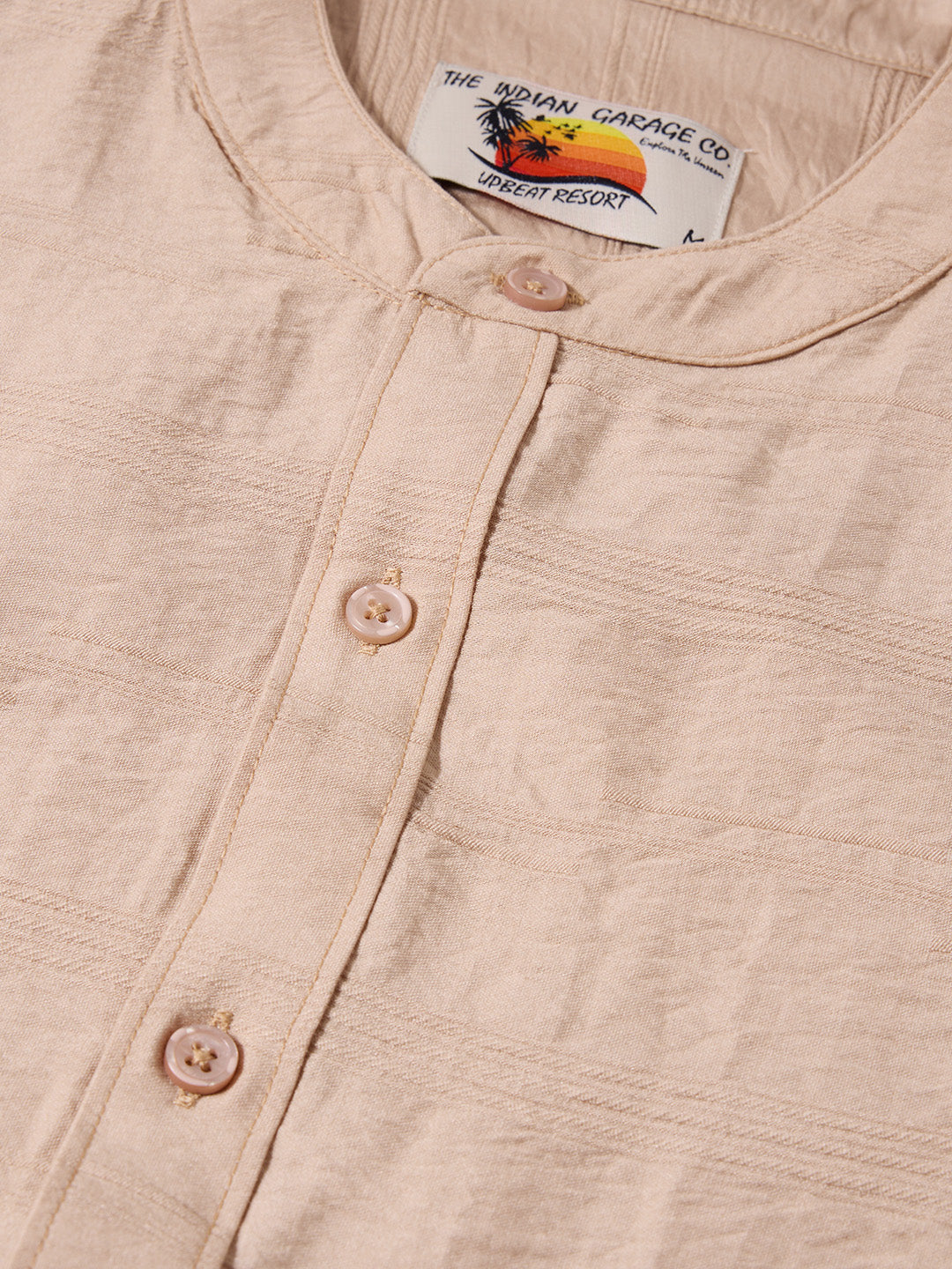 Men's Beige Regular Fit Textured Resort Wear Shirt