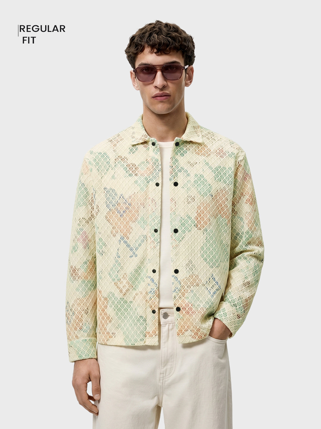 Men's Cream Regular Fit Solid Casual Shirts