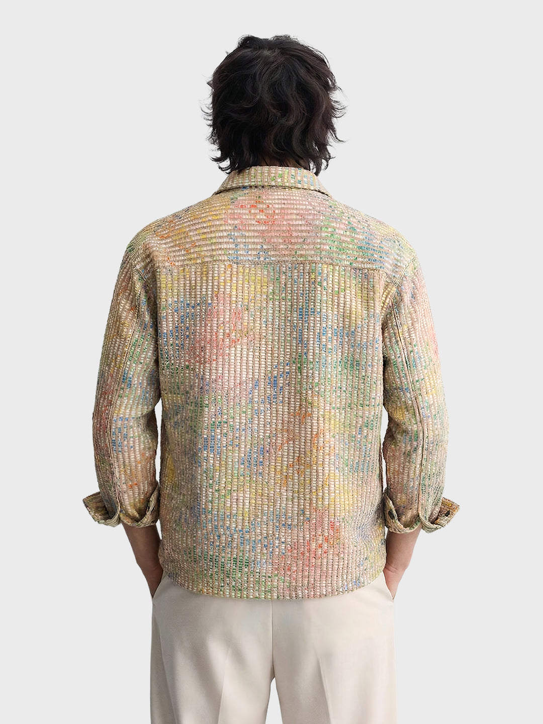 Men's Khaki Regular Fit Textured Casual Shirts
