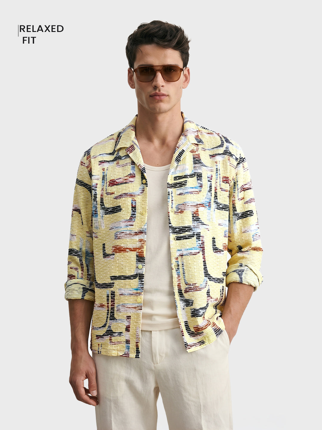 Men's Yellow Relaxed Fit Solid Casual Shirt
