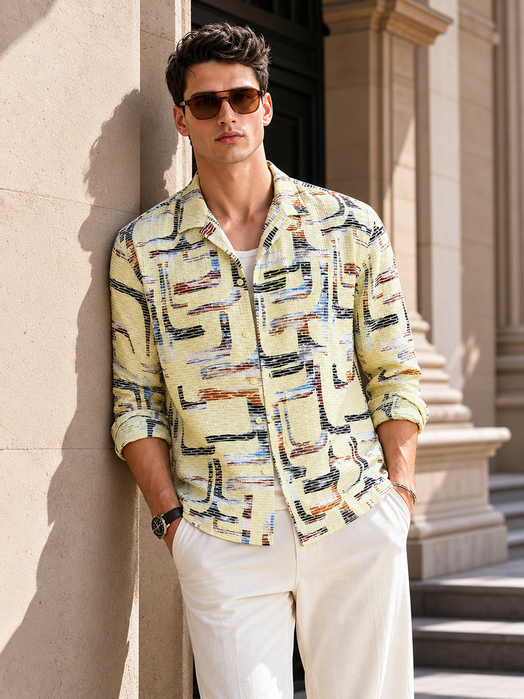 Men's Yellow Relaxed Fit Solid Casual Shirt