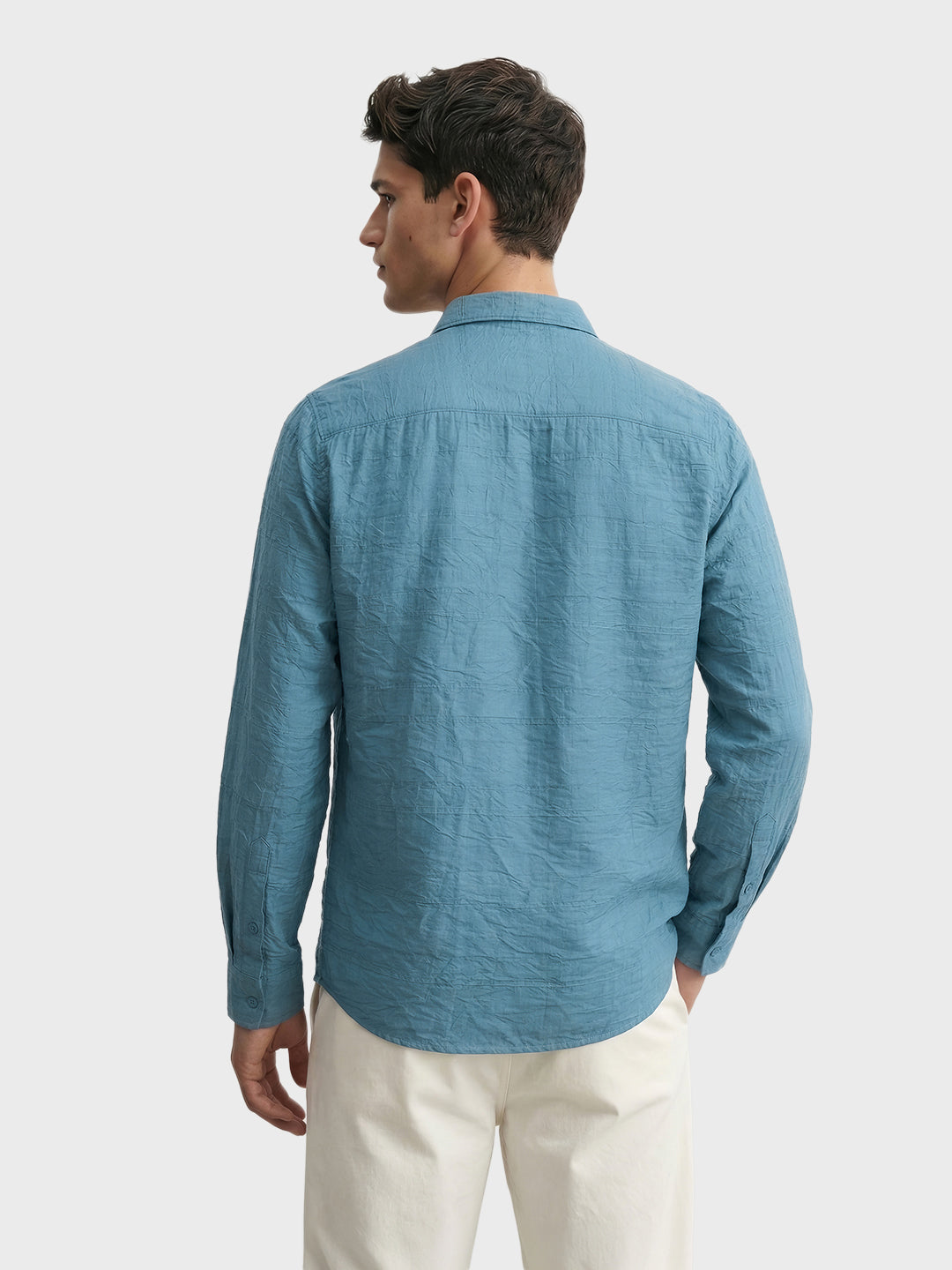 Men's Blue Regular Fit Textured Casual Shirt