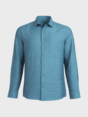 Men's Blue Regular Fit Textured Casual Shirt