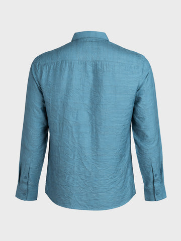 Men's Blue Regular Fit Textured Casual Shirt
