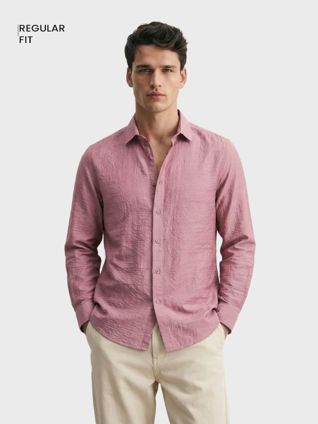 Men's Purple Regular Fit Solid Casual Shirt