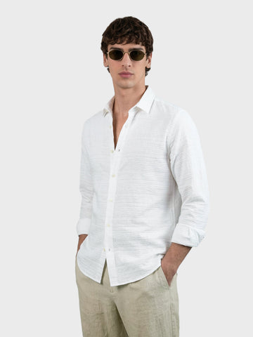 Men's White Regular Fit Textured Casual Shirt