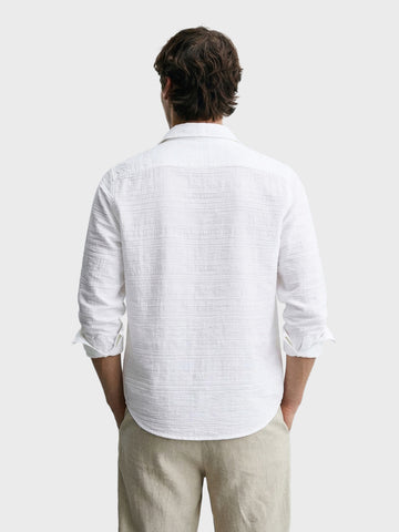 Men's White Regular Fit Textured Casual Shirt