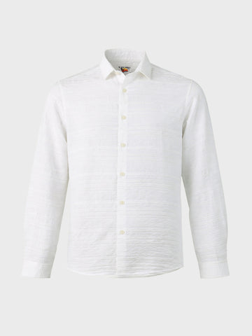 Men's White Regular Fit Textured Casual Shirt
