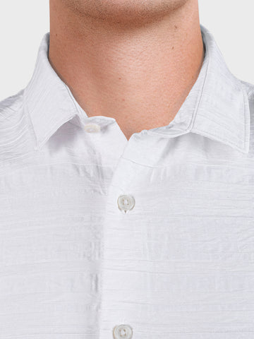 Men's White Regular Fit Textured Casual Shirt