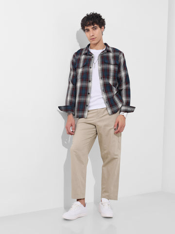 Men's Khaki Relaxed Fit Solid Casual Trousers