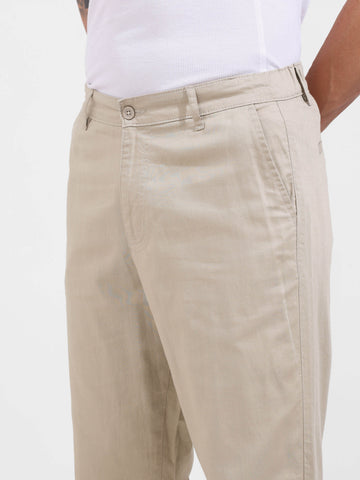 Men's Khaki Relaxed Fit Solid Casual Trousers