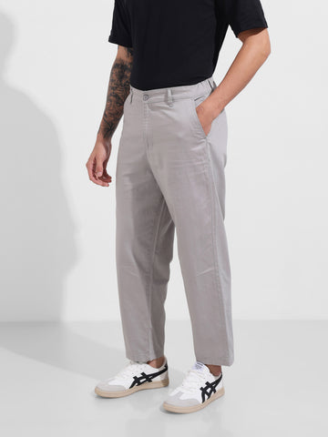 Men's Grey Relaxed Fit Solid Casual Trousers