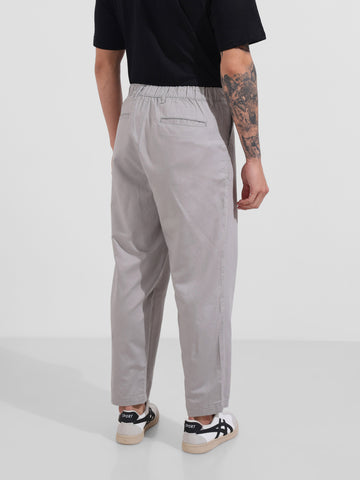 Men's Grey Relaxed Fit Solid Casual Trousers