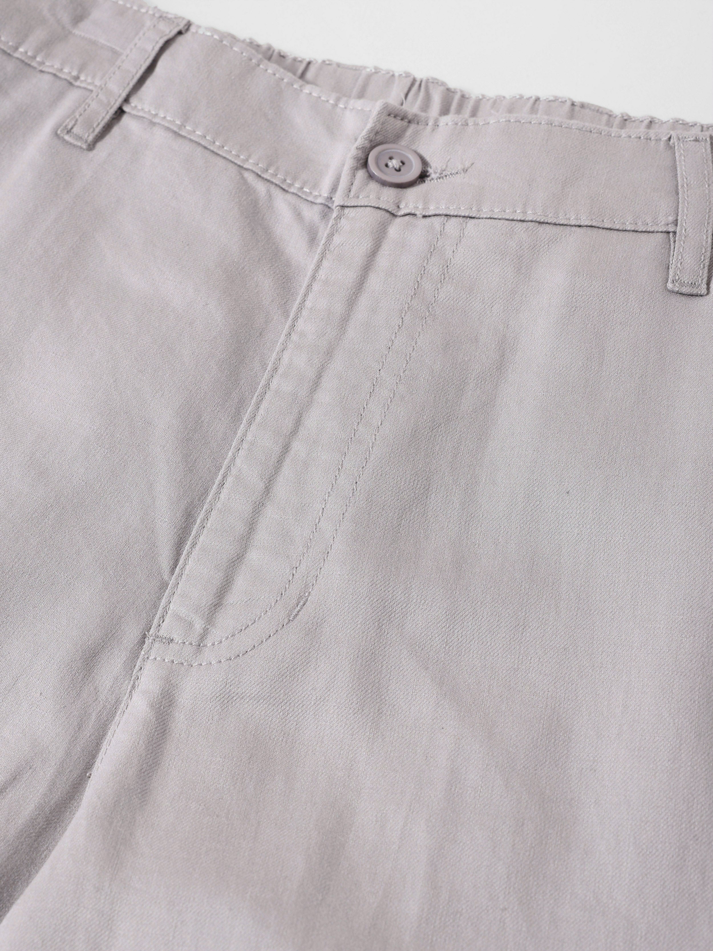 Men's Grey Relaxed Fit Solid Casual Trousers