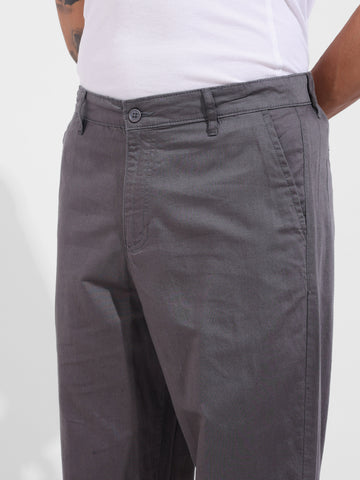 Men's Grey Relaxed Fit Solid Casual Trousers