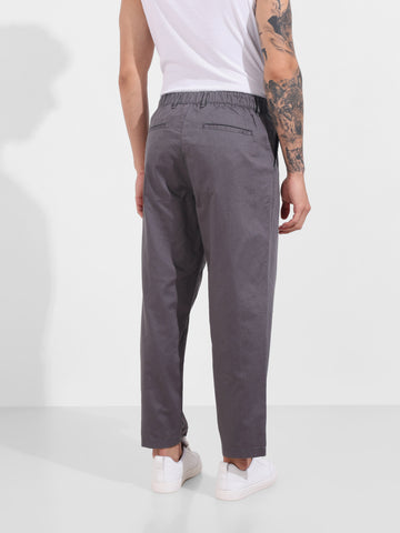 Men's Grey Relaxed Fit Solid Casual Trousers