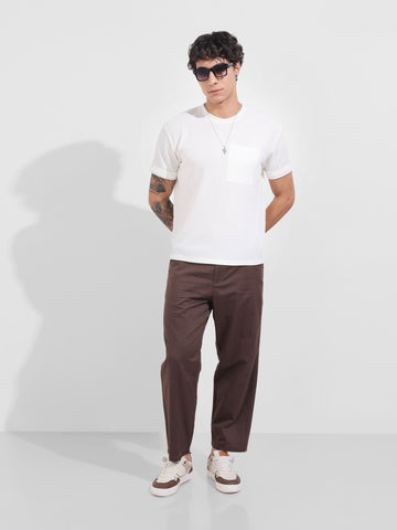Men's Brown Relaxed Fit Solid Casual Trousers