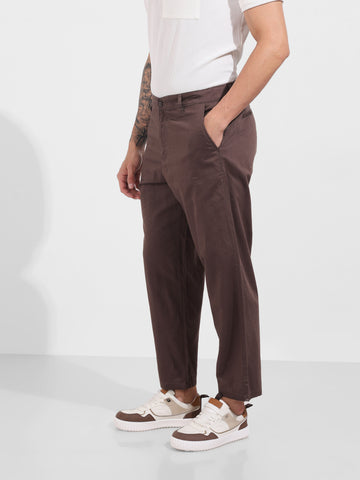 Men's Brown Relaxed Fit Solid Casual Trousers
