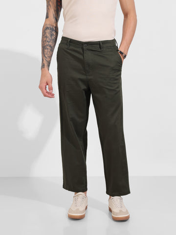 Men's Green Relaxed Fit Solid Casual Trousers