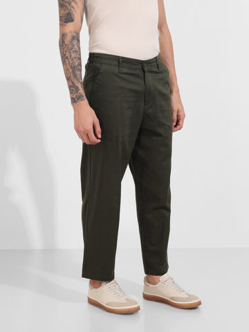 Men's Green Relaxed Fit Solid Casual Trousers