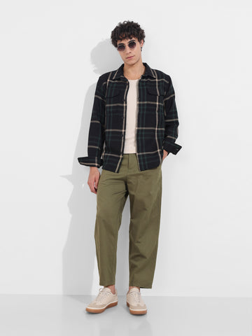 Men's Green Relaxed Fit Solid Casual Trousers