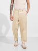 Men's Cream Relaxed Fit Solid Casual Trousers