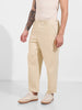Men's Cream Relaxed Fit Solid Casual Trousers