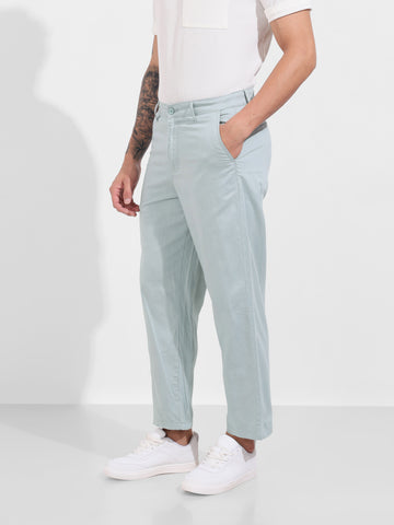 Men's Green Relaxed Fit Solid Casual Trousers